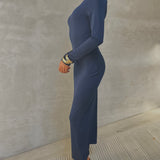 Navy Long Sleeve Jersey Spandex Dress
