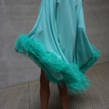 Aqua Feather Trimmed Kaftan