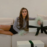 Grey Cardigan With Feather Cuffs