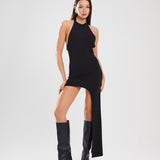 Black Halterneck Crepe Asymmetric Dress