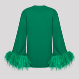 Green Feather Cuff Dress