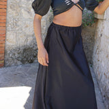 Black Duchess Satin Maxi Skirt Set