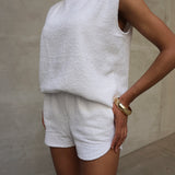 White Towelling Sleeveless Top Set