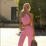 Pink Towelling Trouser Set
