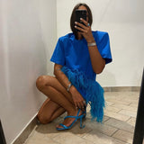 Blue Oversized Feather T-Shirt