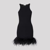 Black Crepe Halterneck Feather Trim Dress