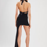 Black Halterneck Crepe Asymmetric Dress