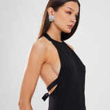 Black Halterneck Crepe Asymmetric Dress