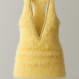 Butter Yellow Faux Fur & Crystal Mini Dress
