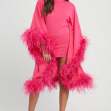 Hot Pink Feather Trimmed Kaftan Dress