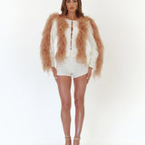 Cream Crepe Feather Jacket Set