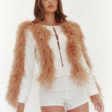 Cream Crepe Feather Jacket Set
