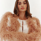 Cream Crepe Feather Jacket Set
