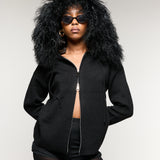 Black Mongolian Cuff Hoodie