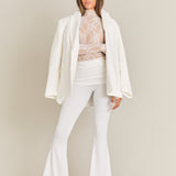 Bundle: Skinny Flares + High Neck Lace Top in White