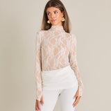 Bundle: Skinny Flares + High Neck Lace Top in White