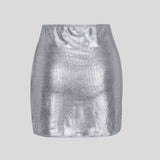 Silver Metallic Mini Skirt Set