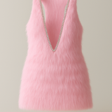 Pink Faux Fur & Crystal Mini Dress