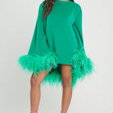 Green Feather Kaftan Dress