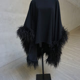Black Feather Trimmed Kaftan Dress