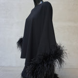 Black Feather Trimmed Kaftan Dress