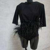 Black Oversized Feather T Shirt