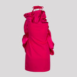 Hot Pink Satin Chiffon Flower Mini Dress