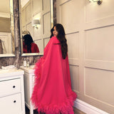 Hot Pink Feather Trimmed Cropped Cape