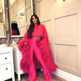 Hot Pink Feather Trimmed Cropped Cape