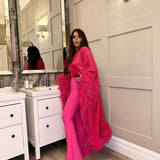 Hot Pink Feather Trimmed Cropped Cape