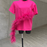 Hot Pink Oversized Feather T Shirt